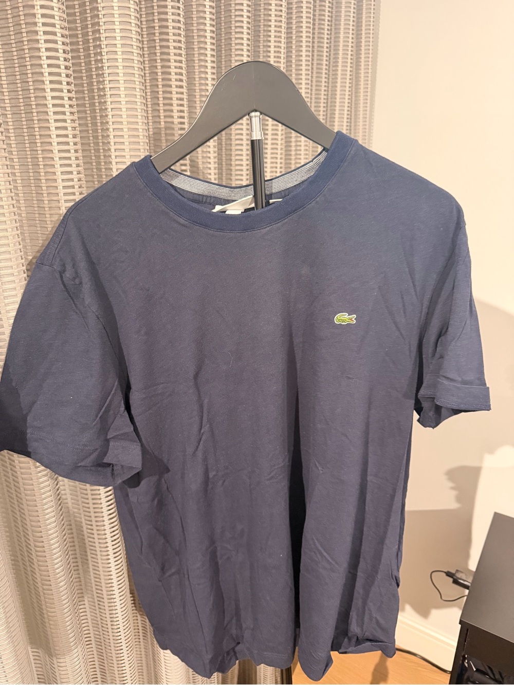 Lacoste Men's Navy Short Sleeve Crew Tee with Green Croc Logo